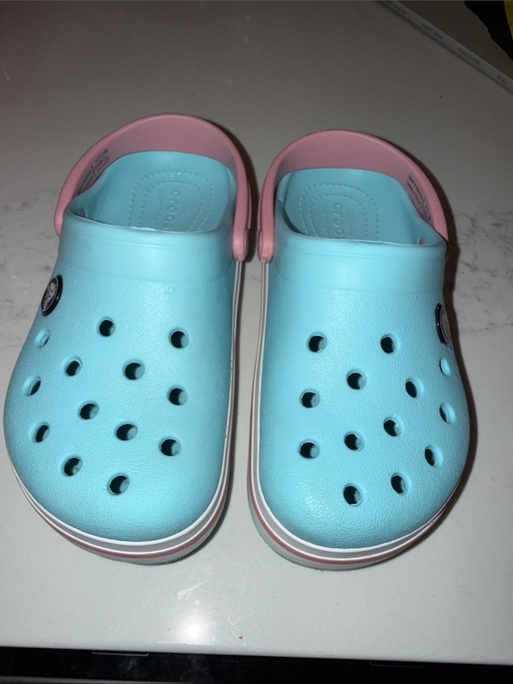 Kids crocs aqua blue with Pink Strap